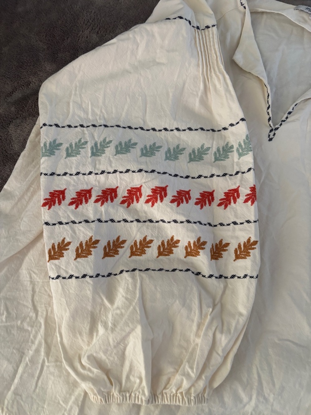 Madewell Embroidered Bohemian Ivory Peasant Blouse Size L‎ - Picture 10 of 13